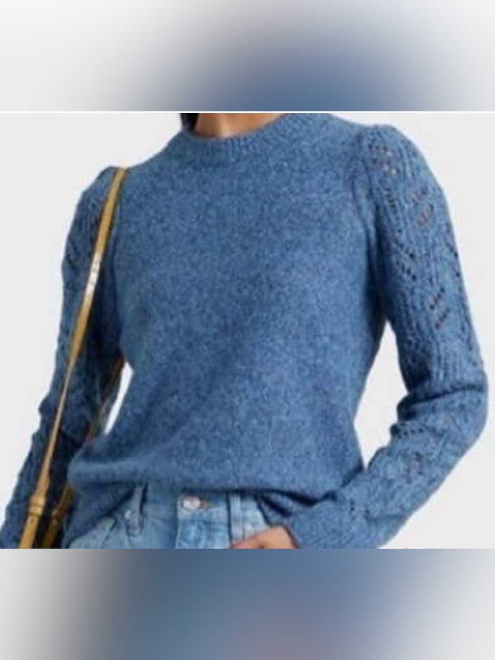 Veronica Beard DEVI Openwork Puff Sleeve Blue Knit  Sweater